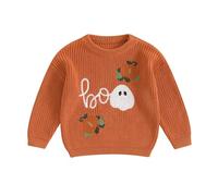 Springcmy Baby Girl Knit Sweater Chunky Long Sleeve Halloween Pumpkin Gost Pullover Sweater Crewneck Fall Winter Knitwear (S-Orange, 12-18 Months)