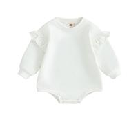 Springcmy Baby Girl Ruffle Bubble Leeve Romper Long Sleeve Crewneck Sweatshirt Oversized Ruffle Shirts Bodysuit Fall Clothes