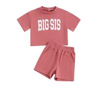 Springcmy Baby Toddler Girl Boy Big Sister Little Sister/Brother Matching Outfits Short Sleeve T Shirt+ Elastic Shorts Summer Clothes Set (A-Red Big Sis, 4-5 Years)