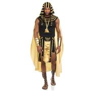 Springcmy Men Halloween Egyptian Costume Set 6Pcs Golden All Powerful Pharaoh Costumes Ancient King of Egypt Robe Cosplay Outfits (Black, L)