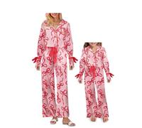 Springcmy Mommy and Me Matching Christmas Pajamas Set Xmas Pjs Set 2PCS Silk Mother Daughter Sleepwear XMAS Loungewear Nightwear (Mommy, M, Style C Pink)