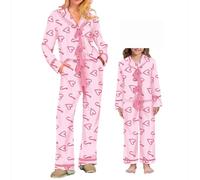 Springcmy Mommy and Me Matching Christmas Pajamas Set Xmas Pjs Set 2PCS Silk Mother Daughter Sleepwear Jemmies Loungewear (Mommy, XL, Style B Heart Print)