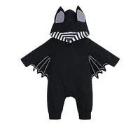 Springcmy Newborn Baby Boy Girl Bat Halloween Cosplay Outfit Hooded Romper Jumpsuit My First Halloween Infant Boy Hooded Playsuit (Black 1, 9-12 Months)