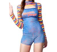 Springcmy Women 2Pcs Halloween Cosplay Costumes Scary Killer Romper Chucky Doll Set
