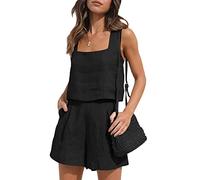 Springcmy Women 2PCS Outfits Shorts Sets Sleeveless Tank Top and Elastic Shorts with Pocksets Summer Beach Lounge Y2K Streetwear