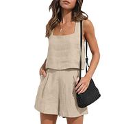 Springcmy Women 2PCS Outfits Shorts Sets Sleeveless Tank Top and Elastic Shorts with Pocksets Summer Beach Lounge Y2K Streetwear