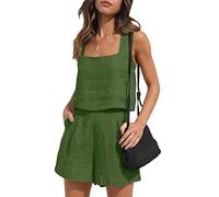 Springcmy Women 2PCS Outfits Shorts Sets Sleeveless Tank Top and Elastic Shorts with Pocksets Summer Beach Lounge Y2K Streetwear