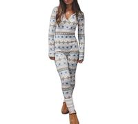 Springcmy Women Christmas One Piece Deep V-Neck Jumpsuit Button Bodycon Romper Sexy XMAS Pajamas Sleepwear Longewear Clubwear (C-White, L)