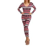 Springcmy Women Christmas One Piece Deep V-Neck Jumpsuit Button Bodycon Romper Sexy XMAS Pajamas Sleepwear Longewear Clubwear (C-Snowflake, M)