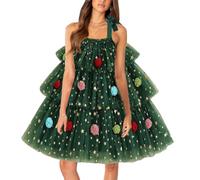 Springcmy Women Christmas Tree Green Dress Sleeveless Star Sequin Layered Tulle Tutu Dresses Christmas Cute Xmas Tree Dress
