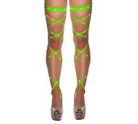 Springcmy Women Criss Cross Glitter Thigh High Stockings Rhinestone Hollow Out Over Knee Strap Socks Club Tights (Green, ONE SIZE)