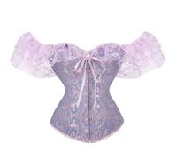 Springcmy Women Floral Lace Off Shoulder Corset Bustier Boned Fishbone Overbust Corset Bodyshaper Lingerie Party Top Wrapped Cincher (A-Purple, XL)