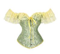 Springcmy Women Floral Lace Off Shoulder Corset Bustier Boned Fishbone Overbust Corset Bodyshaper Lingerie Party Top Wrapped Cincher (A-Green, M)