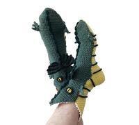 Springcmy Women Funny Animal Socks - 3D Crocodile & Alligator Socks, Warm Thick Leg Warmers for Winter & Christmas (Yellow Green Dragon, One Size)