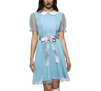Springcmy Women Girls Blue Twin Dress Halloween Costume Creepy Twins Puff Sleeve Short Dress Maid Lolita Scary Doll Cospaly Dress (E Blue, XL)