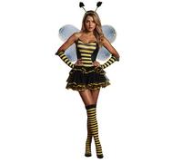Springcmy Women Halloween Costume Cosplay Set Bee Tutu Dress with Mesh Wings Headband Leg Sleeves Party Fancy Dress Outfits (D Yellow, L)
