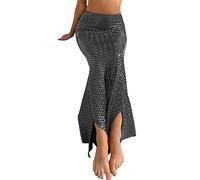 Springcmy Women Halloween Mermaid Tail Skirt Costume Masquerade Role Play High Waist Maxi Skirt Cosplay Party Dress Up (B Black, XL)