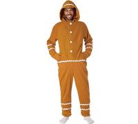 Springcmy Women Men Halloween Christmas Gingerbread Costumes Pajama Hooded Zipper One Piece Jumpsuit Role-playing Cosplay Outfit (C Ginger Men, L)