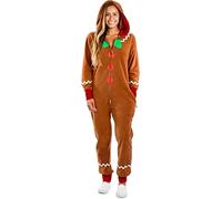 Springcmy Women Men Halloween Christmas Gingerbread Costumes Pajama Hooded Zipper Pjs Jumpsuit Role-playing Cosplay Sleepwear (Standered, XXL, A-Brown Women)