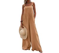 Springcmy Women Overalls Casual Loose Dungarees Soft Wide Leg Jumpsuit Baggy Playsuit Adjustable Suspender Straps with Pockets (D-Orange, L)