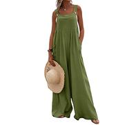 Springcmy Women Overalls Casual Loose Dungarees Soft Wide Leg Jumpsuit Baggy Playsuit Adjustable Suspender Straps with Pockets (D-Army Green, XXL)