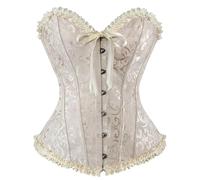 Springcmy Women Plus Size Corset Tops Boned Overbust Bustier Shapewear Lingerie Floral Lace Up Ruffle Trim Waist Push Up Bodysuit (A-Apricot, L)