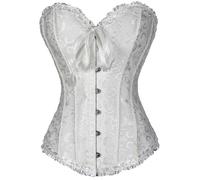 Springcmy Women Plus Size Corset Tops Boned Overbust Bustier Shapewear Lingerie Floral Lace Up Ruffle Trim Waist Push Up Bodysuit (A-White, XS)