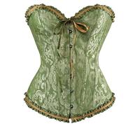 Springcmy Women Plus Size Corset Tops Boned Overbust Bustier Shapewear Lingerie Floral Lace Up Ruffle Trim Waist Push Up Bodysuit (A-Green, S)