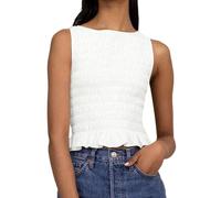 Springcmy Women Shirred Tank Top Ruffle Sleeveless Tanks Frill Peplum Hem Smocked Cami Going Out Tops Summer Streetwear (C White, S)