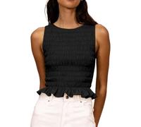 Springcmy Women Shirred Tank Top Ruffle Sleeveless Tanks Frill Peplum Hem Smocked Cami Going Out Tops Summer Streetwear (C Black, XL)