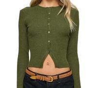 Springcmy Women Slim Fitted Fall Cardigan Sweater Button Down Long Sleeve Ribbed Knit Shirt Y2k Going Out Tops Outwear (A Green, M)