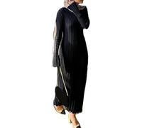 Springcmy Women Y2K Bell Long Sleeve Knit Sweater Dress Crewneck Ribbed Bodycon Long Maxi Slim Fit Dress Streetwear (A-Black, L)