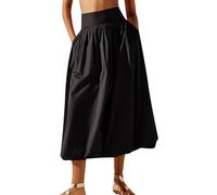 Springcmy Women Y2k Bubble Maxi Skirt Low Elastic Waist A Line Long Skirt Summer Ruffle Pleated Midi Puffball Skirt with Pocket (A-Black, m)