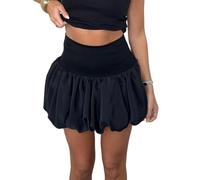Springcmy Women Y2k Bubble Skirt High Elastic Waist Ruffle Flared Mini Skirts Layered Pleated Balloon Puffball Short Skirts (A-Black, S)