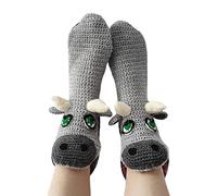 Springcmy Women's 3D Animal Crocodile Socks - Funny Knit Winter Warm Thick Christmas Alligator Floor Leg Warmers (B-Gray Bull, One Size)
