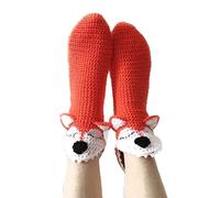 Springcmy Women's 3D Animal Knit Socks - Crocodile/Alligator Winter Warm Thick Christmas Floor Sock Leg Warmers (A-Orange Fox, One Size)