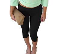 Springcmy Women's Fold Over Capri Leggings Y2K Low Rise Split Hem Pants Stretch Lounge Yoga Athletic Cropped Pants Bottoms (B Black, M)