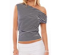 Springcmy Women's Off One Shoulder Crop Top Ruched Asymmetrical Dolman Short Sleeve Trendy Y2K T Shirt Streetwear (A Multicolor, S)