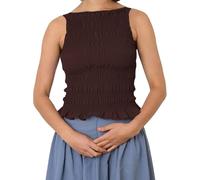Springcmy Women's Y2K Sleeveless Frill Top Smocked Ruffle Crop Top Shirred Crewneck Peplum Hem Tank Top Shirt Going Out Shirt (Aa Dark Brown, L)