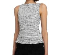 Springcmy Women's Y2K Sleeveless Frill Top Smocked Ruffle Crop Top Shirred Crewneck Peplum Hem Tank Top Shirt Going Out Shirt (Aa White, L)