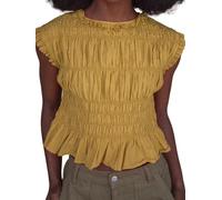 Springcmy Women's Y2K Sleeveless Frill Top Smocked Ruffle Crop Top Shirred Ruched Peplum Hem Tank Top Blouse Going Out Shirt (E Yellow, L)