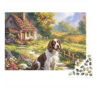 Springer Spaniel 1000 Pieces Jigsaw Puzzles Engaging Educational Games Spaniel Pastoral Path Jigsaw Puzzles Home Decoration for Adults & Families 52x38cm/1000pcs