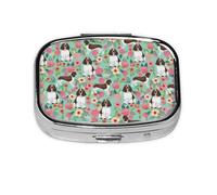 Springer Spaniel Dog Floral,Meta Pill Box 2 Compartment Medicine Case,Portable Organizer