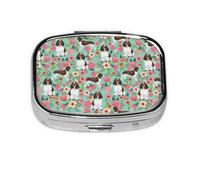 Springer Spaniel Dog Floral,Meta Pill Box 2 Compartment Medicine Case,Portable Organizer,Rectangle Meta Portable Organizer Pill Box 2014 Compartment Medicine Case