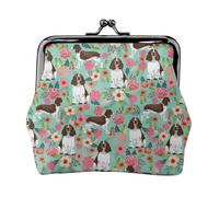 Springer Spaniel Dog Floral, PU Leather Coin Purse, Small Wallets, Change Pouch with Kiss Lock Clasp Buckle, Change Purse