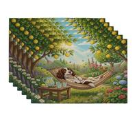 Springer Spaniel Dog Placemats Set of 6, 12x18 Inch, Country Lemon Floral Plant 6Pcs Seasonal Table Mats for Dinning, Pet Holiday Home Kitchen Decor