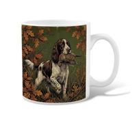 Springer Spaniel Hunting Dog Wildlife Art Autumn Ceramic Coffee Mug 11oz | English Springer Spaniel, Tea Cup, Wildlife Art, Rustic Forest Theme, Autumnal Oak Leaves, Outdoor Enthusiast Gift