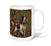 Springer Spaniel Hunting Dog Wildlife Art Autumn Ceramic Coffee Mug 15oz | English Springer Spaniel, Tea Cup, Wildlife Art, Rustic Forest Theme, Autumnal Oak Leaves, Outdoor Enthusiast Gift
