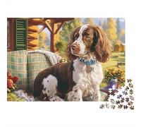 Springer Spaniel Jigsaw Puzzle 1000 Pieces Energetic Spotted Alert Springer Spaniels Paper Puzzle for Focus, Calm Relaxation And Fun Home Activity 38x26cm/1000pcs