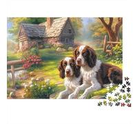 Springer Spaniel Jigsaw Puzzle 1000 Pieces Energetic Spotted Alert Springer Spaniels Premium Paper Jigsaw for Focus, Calm Relaxation And Enjoyable Family Leisure 52x38cm/1000pcs